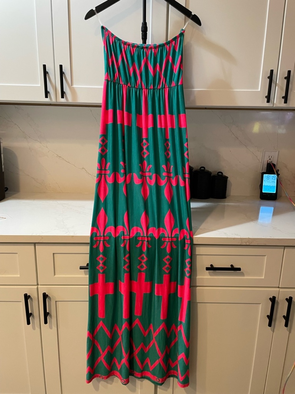 Cezanne Neon Green and Pink Strapless Patterned Maxi Dress (0022) - Picture 2 of 3